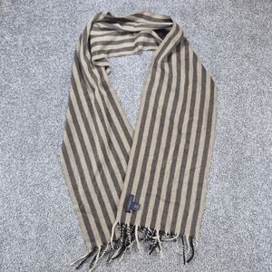 Banana Republic 100% Cashmere Scarf Brown Striped Fringe 72" x 9.5"